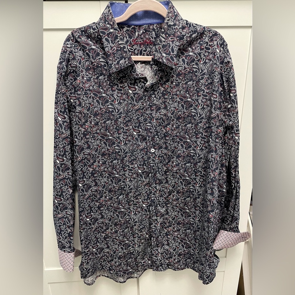 Tasso Elba Navy and Red Paisley Shirt